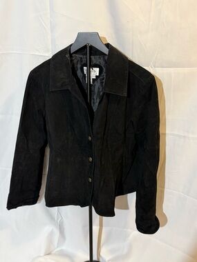 Women's Black Suede Button-Front Leather Jacket